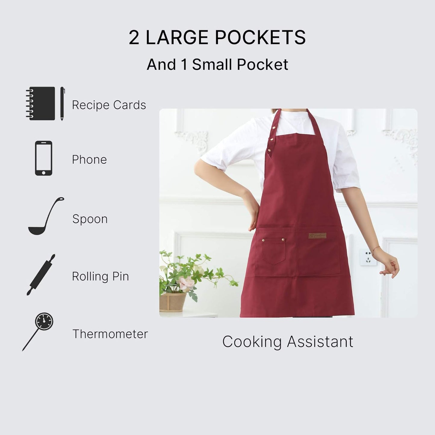 Aprons for Women Men BBQ Chef Cooking Artist Water Drop Resistant Canvas Adjustable Kitchen Apron with Pockets for Unisex Grill Baking Painting Art Stylist Dishwashing Comfortable Aprons (red)