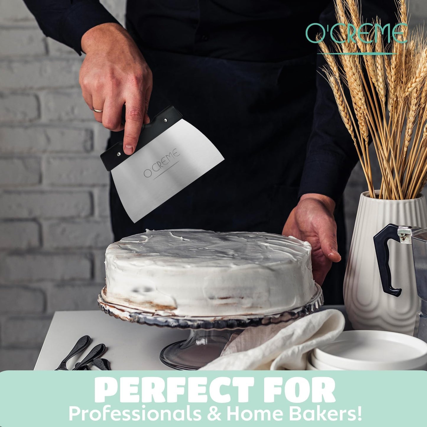 O'Creme Coating Spatula for Chocolate - Stainless Steel Chocolate Thermostat Spatula Dough Scraper (7.9 x 3.9 inch) – Heavy-Duty & Multipurpose Baking Tool, Cake Leveler, Icing Smoother