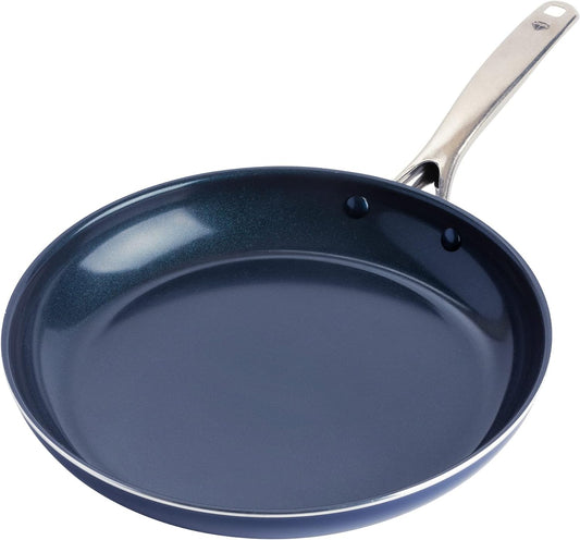 Blue Diamond 12" Nonstick Frying Pan Skillet, Diamond Infused PFAS & PTFE-Free Ceramic Pot, Dishwasher & Oven Safe, Stay Cool Handle, Durable Non Toxic Metal Utensil Safe, Egg & Omelet Pan, Blue