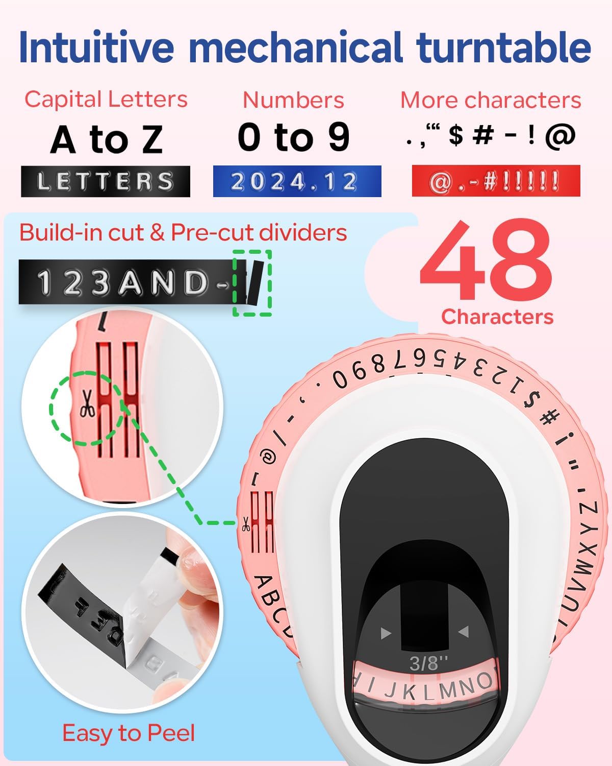 Zodzi Embossing Label Maker Machine with Tapes,Vintage Embossed Label Maker,Retro Label Makers,Old School Manual Embosser with 3 Rolls 3D Embossing Tapes for Nail Swatch Sticks/Office/Home - Pink