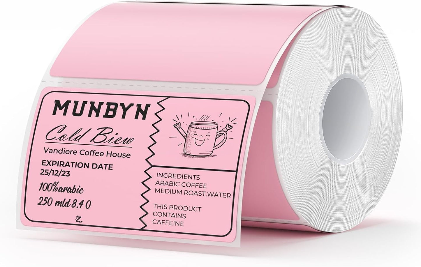 MUNBYN 3x2 Inch Pink Thermal Labels, Thermal Sticker Labels for Price, Barcode, Mailing, Name, 500 Sheets/1 Roll
