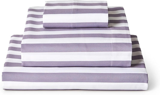 Mellanni Twin Sheets Set - 3 PC Iconic Collection Bedding - Hotel Luxury, Extra Soft, Cooling Bed Sheets - Wrinkle, Fade, Stain Resistant (Twin, Oxford Stripe Hazy Lilac)