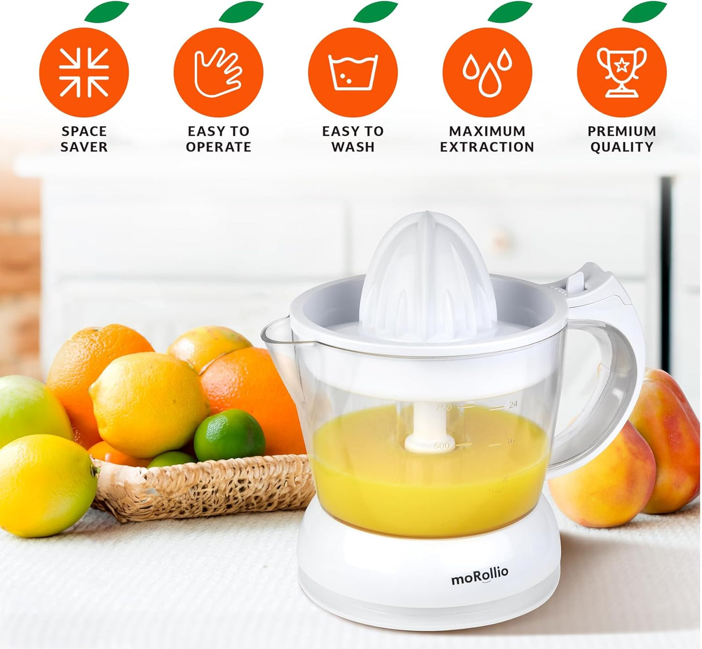 Electric Citrus Juicer, Compact Space-Saving Orange Juicer, 24oz | Adjustable Pulp Control, for Oranges, Grapefruits, Lemons and Limes