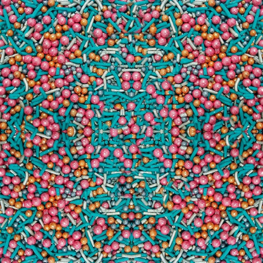 Confect Fusion Pearl Sprinkle Mix – Pink, Teal & Gold Sugar Pearls | Edible Cake Topping for Cupcakes, Cookies & Desserts – Decorative Baking Sprinkles Decoration | Vegan, Gluten-Free, Nut-Free, Soy-Free, Dairy-Free, Palm Oil-Free- 4.2 Oz