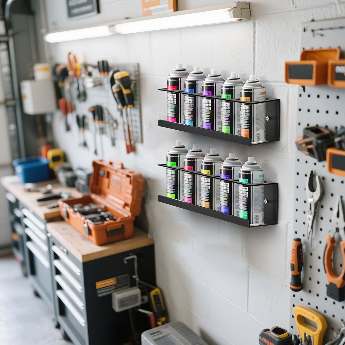 Wall-Mounted Spray Can Holder Rack Organize, 4 Pack Black Steel Aerosol Can Holder with Straw Groove, Spray Can Organizer, Aerosol Can Rack, Spray Paint Can Holder for Garage, Shop, Home and Workspace