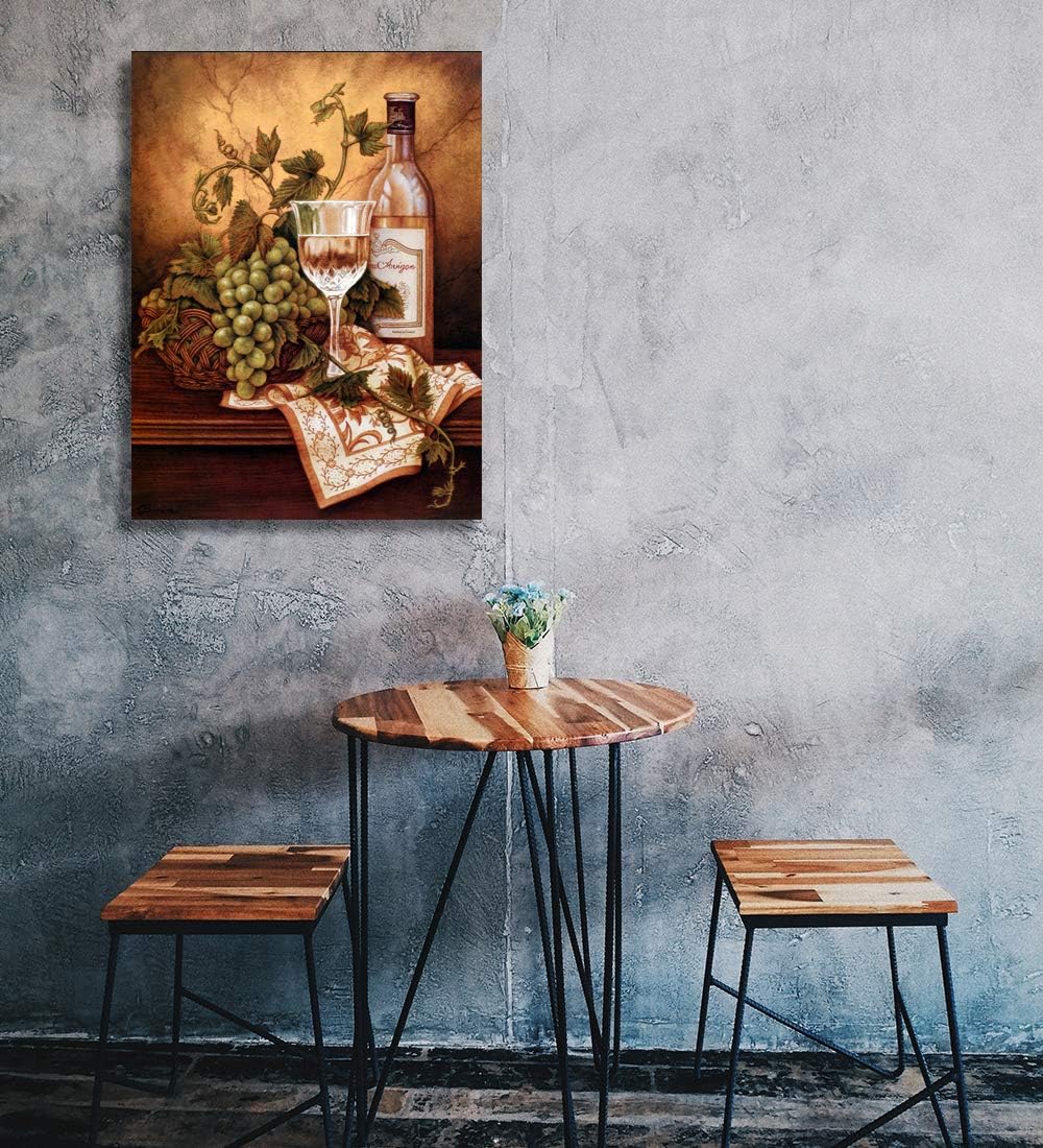 Looife Kitchen Wine Bottle Canvas Wall Art, 12x16 Inch Vintage Painting Wine Glass Cup Picture Prints Wall Decor, Modern Art Deco for Dining Room and Bar Wall Decoration, Ready to Hang