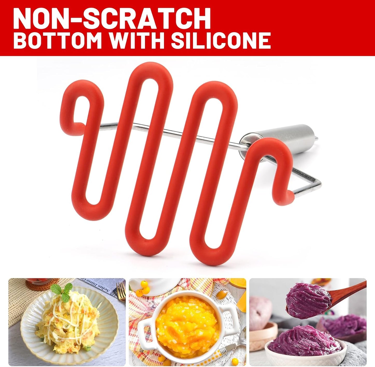 SHIKORI Non-Scratch Silicone Potato Masher Kitchen Tool, Potatoes Masher Potato Masher Stainless Steel Wrapped In Premium Silicone, Potato Smasher 2 Pcs-Black