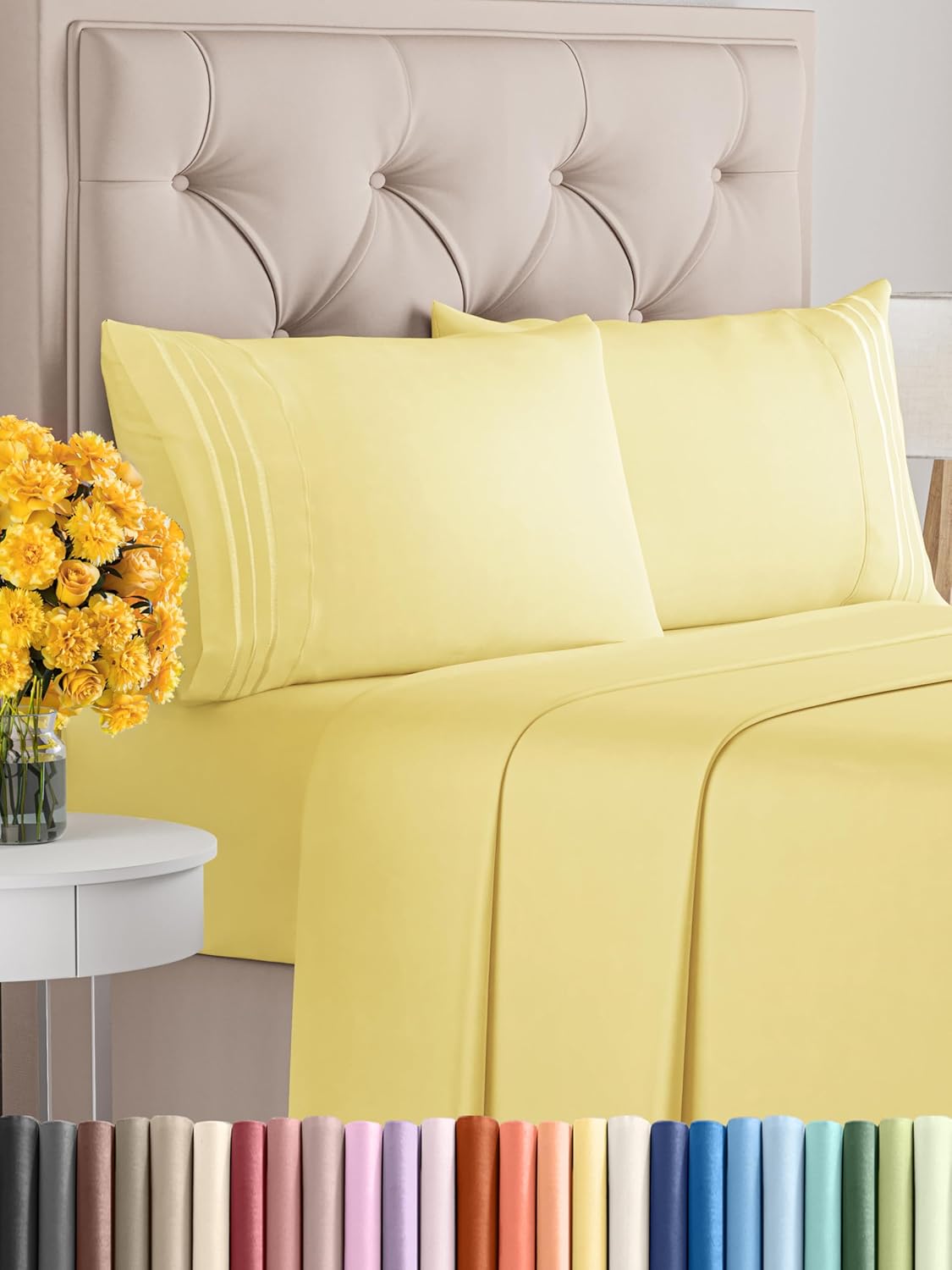 Queen Size 4 Piece Sheet Set - Comfy Breathable & Cooling Bed Sheets Set - Hotel Luxury Bedding for Women, Men, Kids, Teens, Boys & Girls - Deep Pockets, Ultra-Soft, Wrinkle Free - Oeko-Tex - Yellow