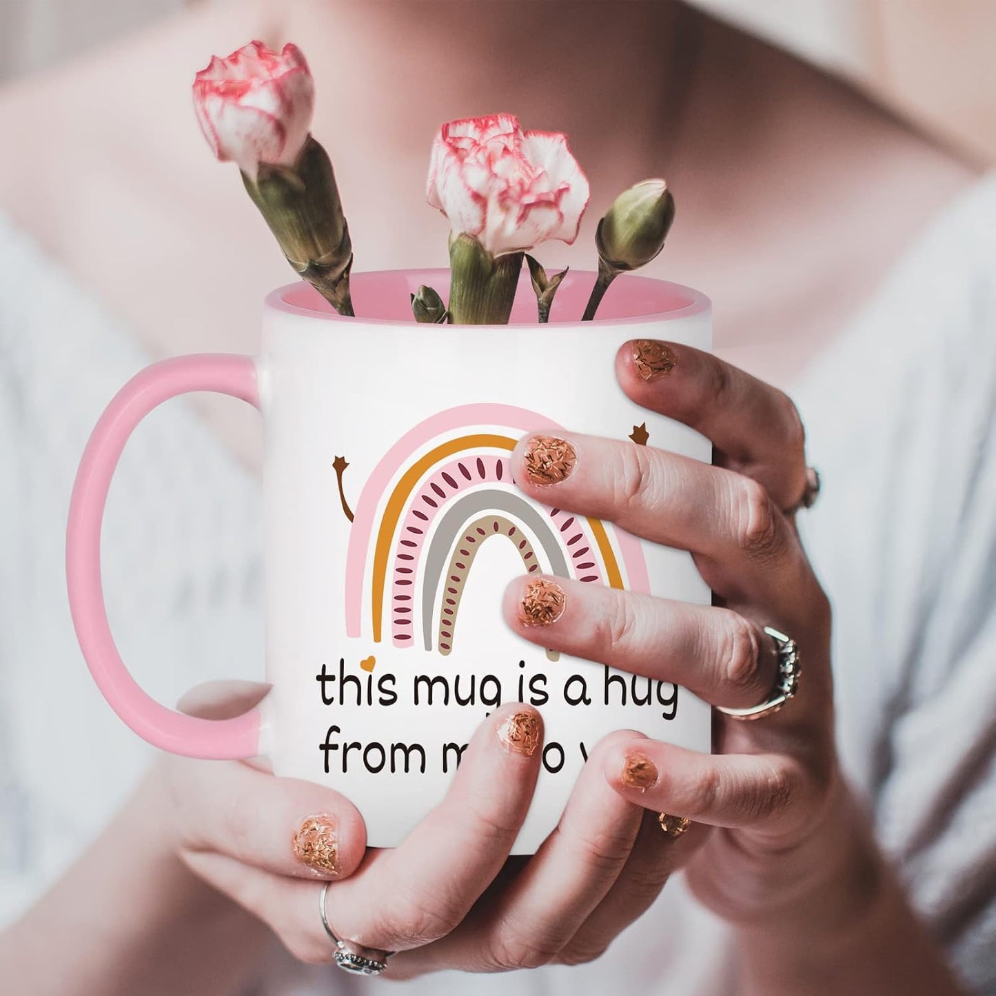 Cabtnca Friendship Hug Mug - This Mug Is A Hug From Me To You - Encouragement Inspirational Gift for Women, Best Friend, Mom, Coworker - Birthday, Mother's Day, Christmas - 11Oz