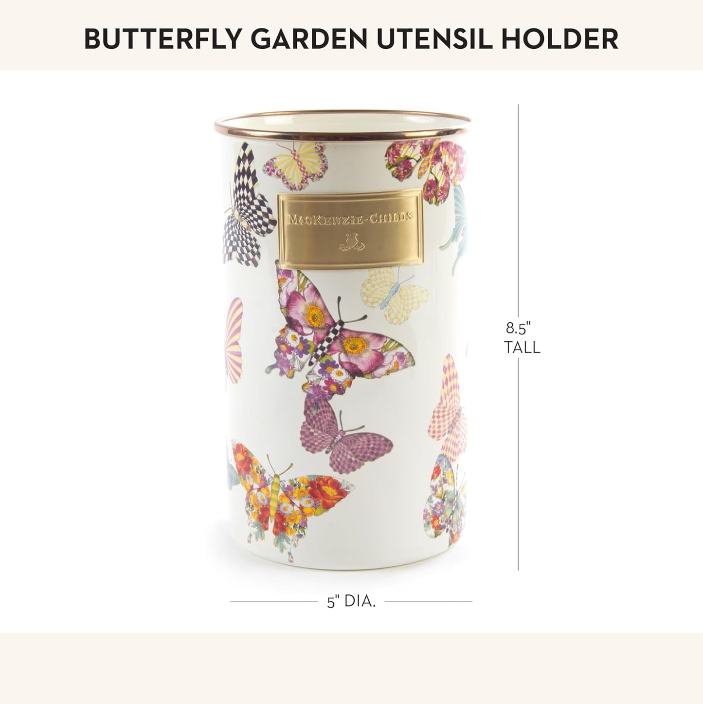 MACKENZIE-CHILDS Enamel Utensil Holder, Kitchen Utensil Holder for Countertop, Storage Caddy, Butterfly Garden