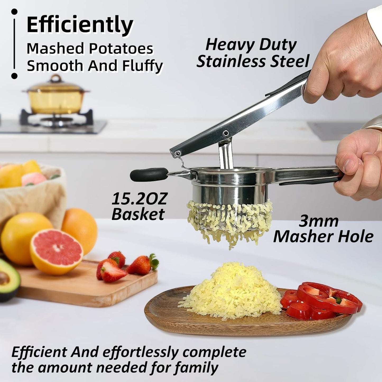 SPEENSUN Potato Ricer, Large 15 oz Potato Masher Make Fluffy Mashed Potatoes With Extra Hole, Heavy Duty Potato Ricer Stainless Steel, Comfort Non-slip Silicone Handle Ricer For Mashed Potatoes