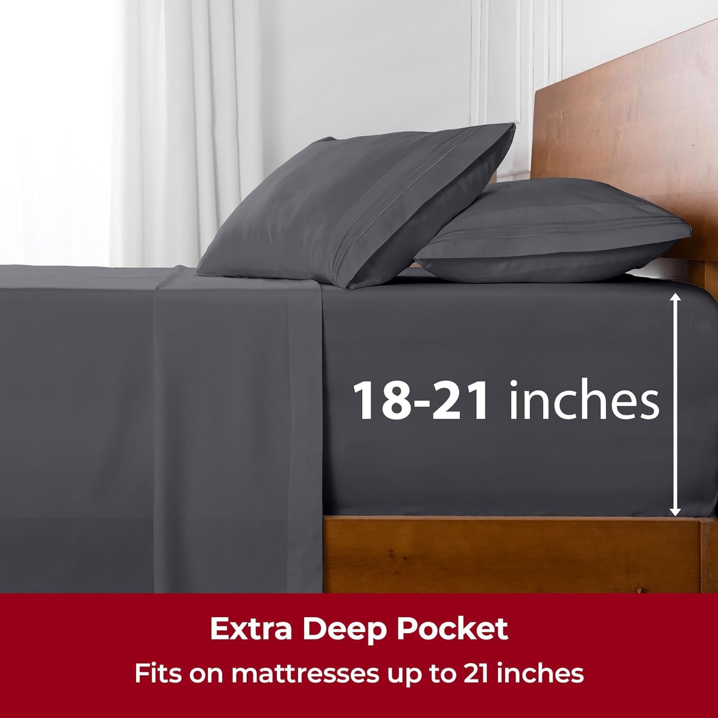 Mellanni Extra Deep Queen Sheets - 4 PC Iconic Collection Bedding - Hotel Luxury, Ultra Soft, Cooling Bed Sheets - Wrinkle, Fade, Stain Resistant (Queen, Gray)