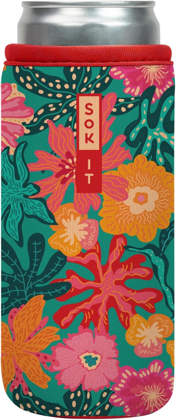 Sok It CanSok Sleeve for Beer & Soda Insulated Neoprene Cover (Tropic Like It's Hot, 12oz Slim Can Sleeve)