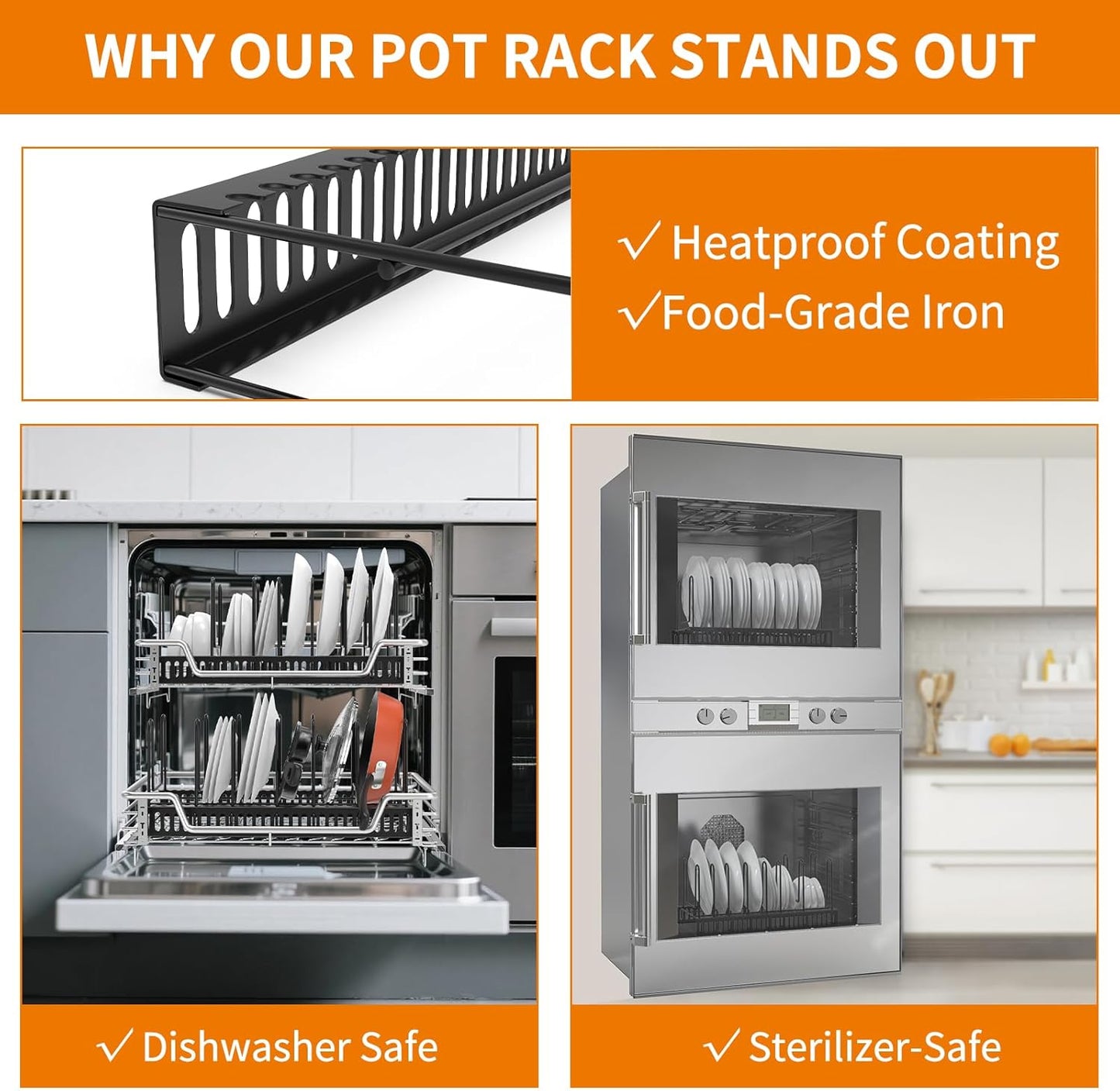 Pot Lid Organizer for Cabinet,7 Adjustable Dividers Storage for Cabinet - Heavy-Duty Pot & Pan Organizer - Perfect to Store Pots, Bakeware, Plates, Cookie Sheets, Trays, Dish, Cutting Boards