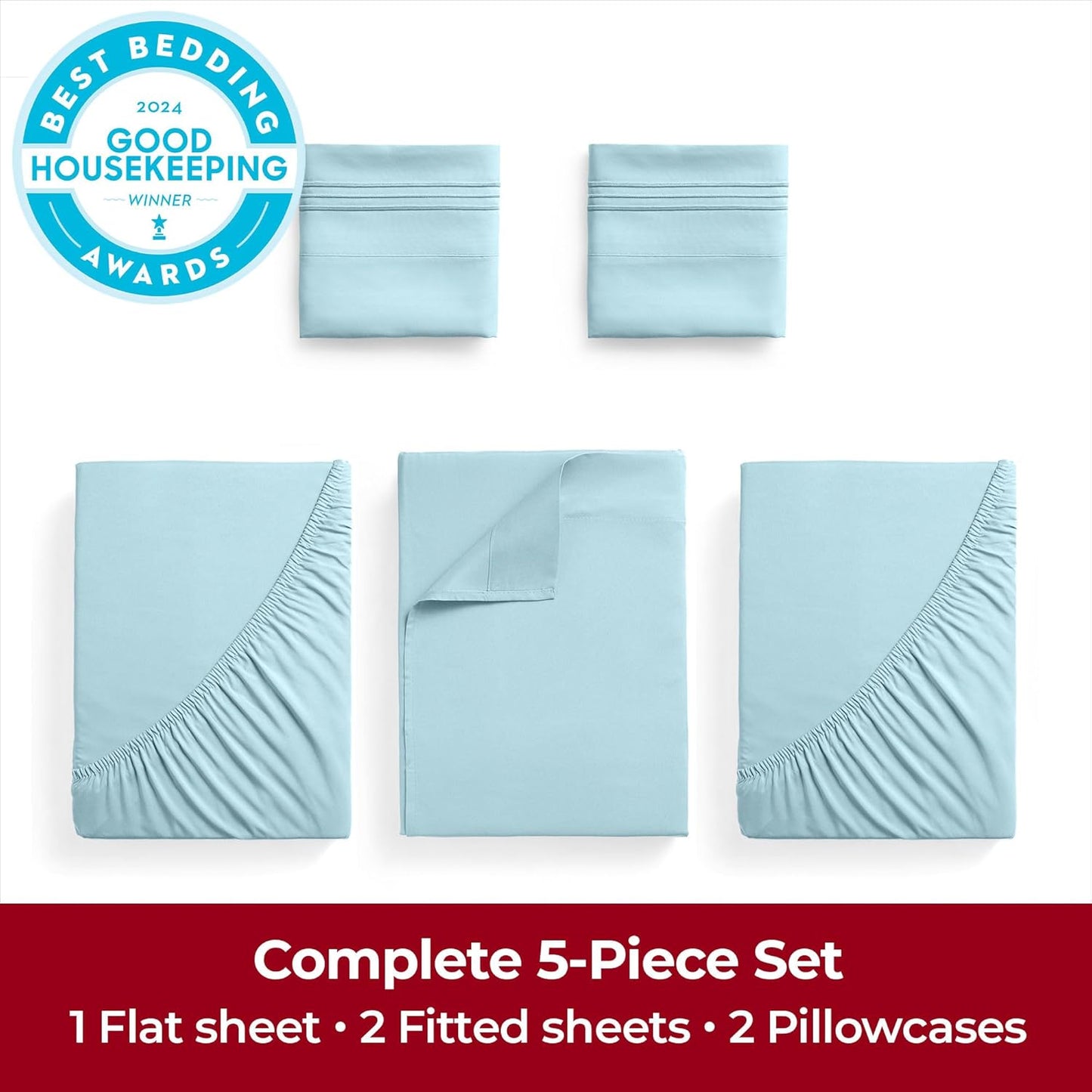 Mellanni Extra Deep Split King Sheets - 5 PC Iconic Collection Bedding - Hotel Luxury, Ultra Soft, Cooling Bed Sheets - Wrinkle, Fade, Stain Resistant (Split King, Aqua)