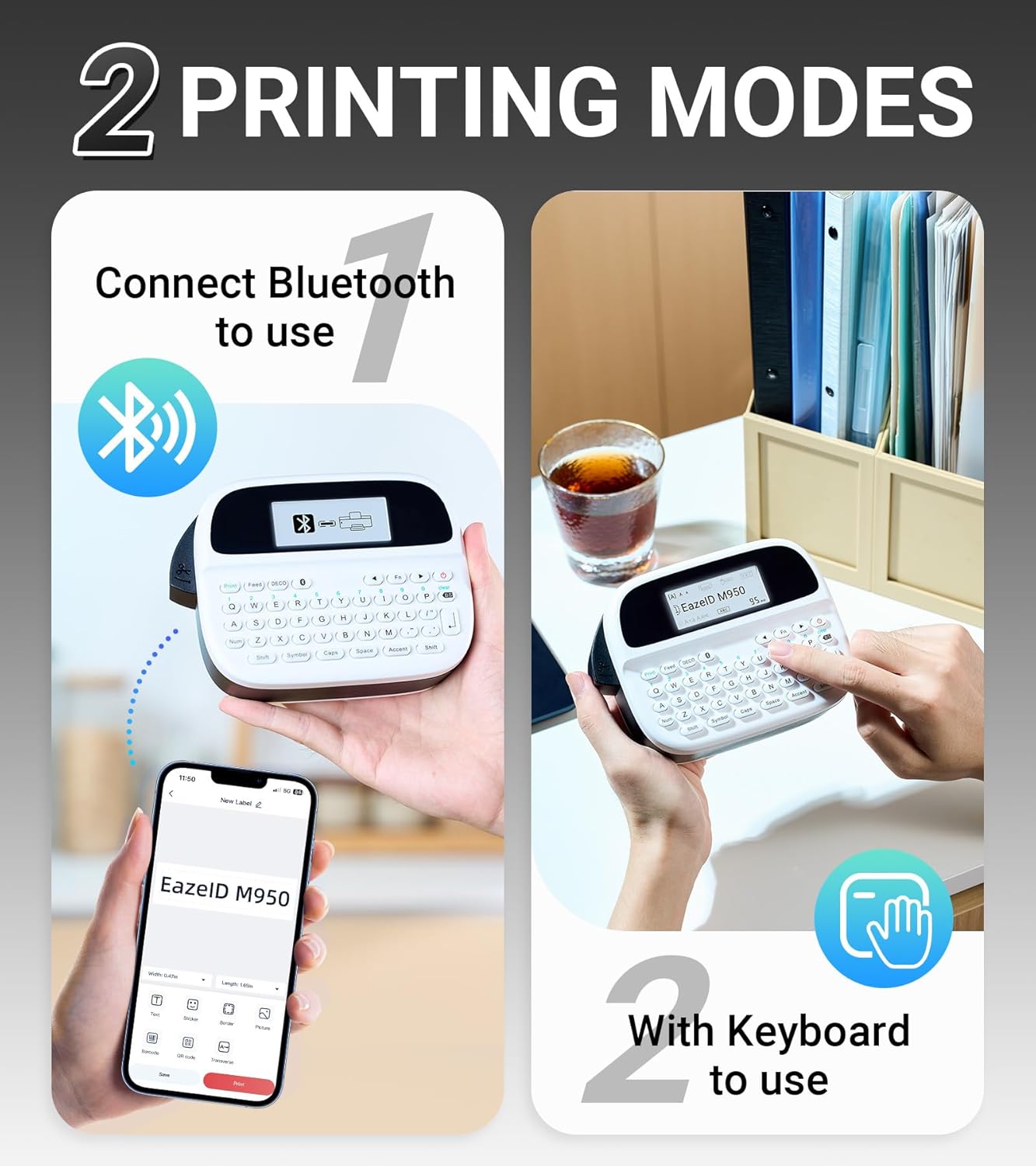Label Maker Machine with-Tape, Rechargeable Label Maker Waterproof-Labels, Portable Bluetooth Labeler, Labeling Machine with Backlit LCD, QWERTY Keyboard & APP Connectivity for Home Office Use