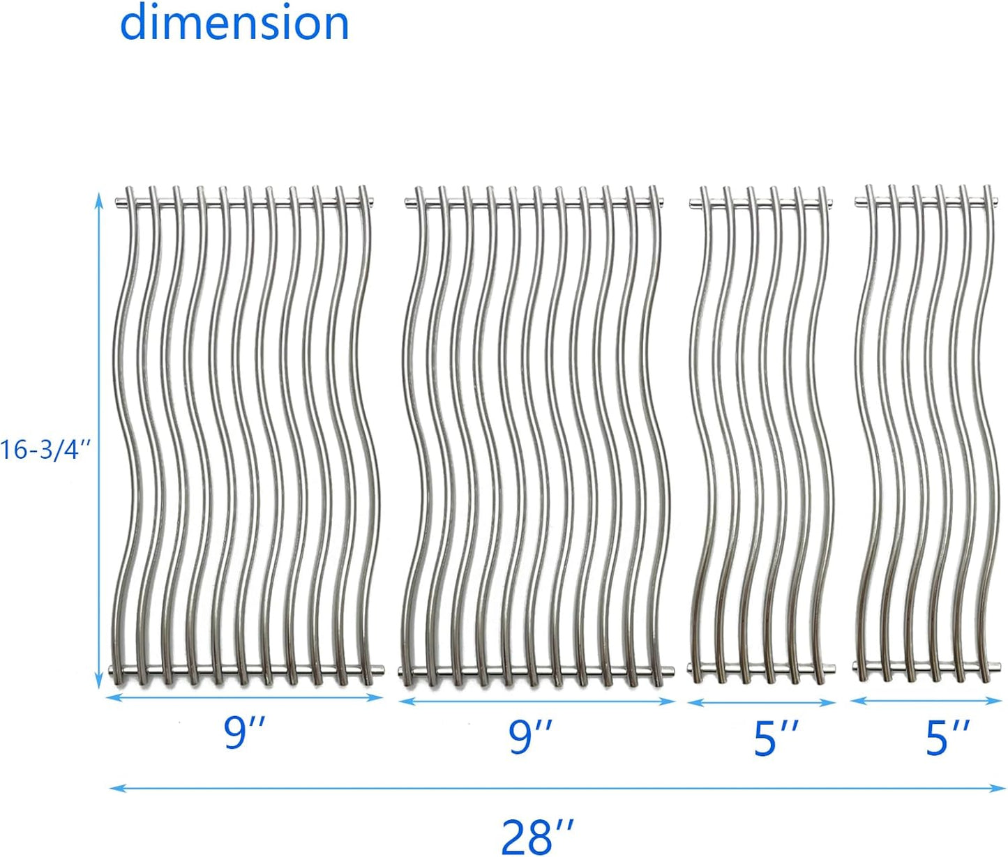 16-3/4" Stainless Steel 4pack Waved Cooking Grids Grates Replacement Parts for Napoleon Triumph 495 Gas Grill S87005