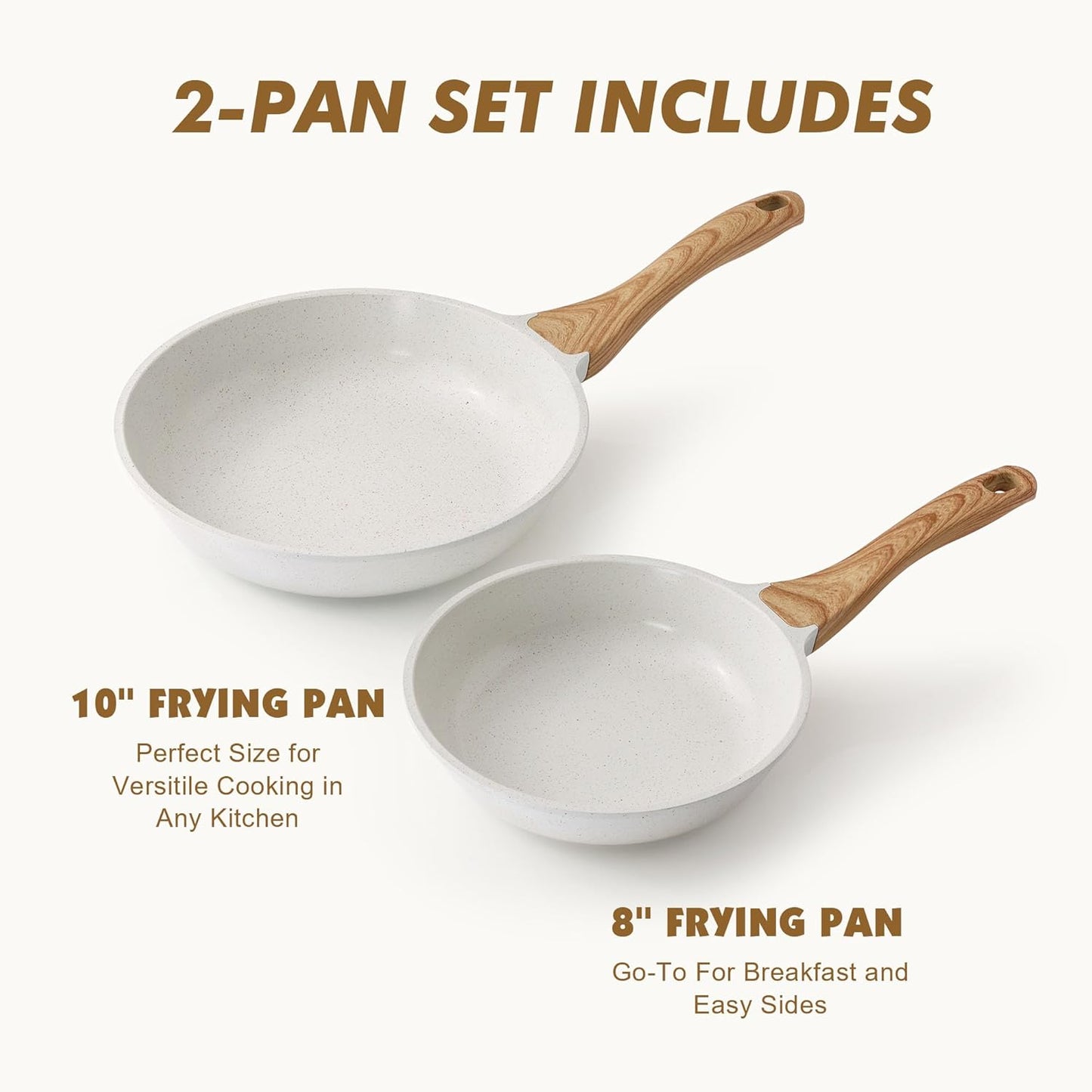 SENSARTE Nonstick Frying Pan Skillets, White Ceramic Coating Omelette Pans, Healthy Cookware Chef's Pan, Free of Intentionally Added PTFE & PFAS (8+10 Inch)