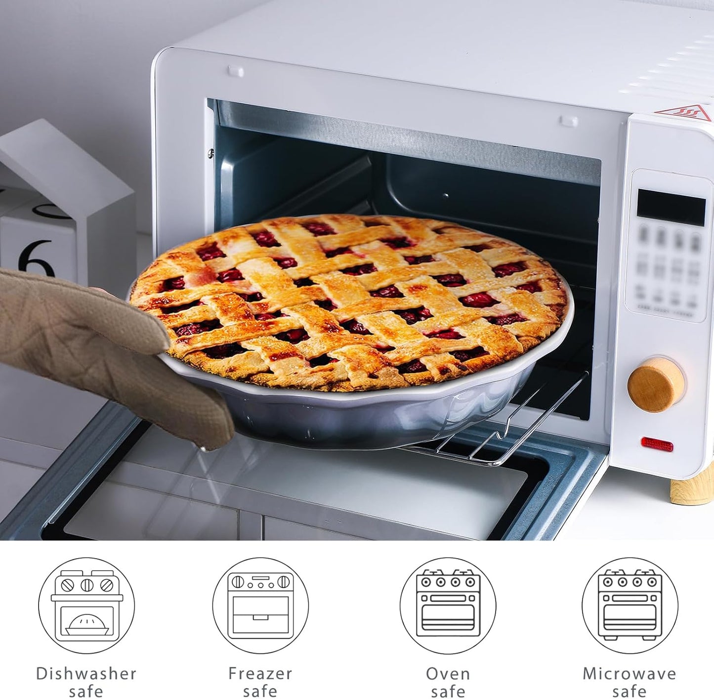 Lareina Ceramic 9 Inch Deep Dish Pie Pans, Set of 2, Grey, Non-Stick, Oven & Dishwasher Safe, Ideal for Baking Pies, Quiches, Cakes