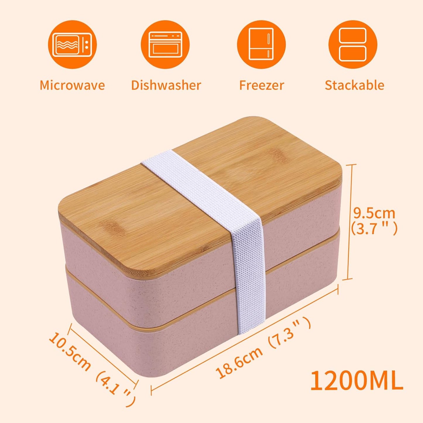 Bento Box Adult Lunch Box with Dividers, Pink, Plastic