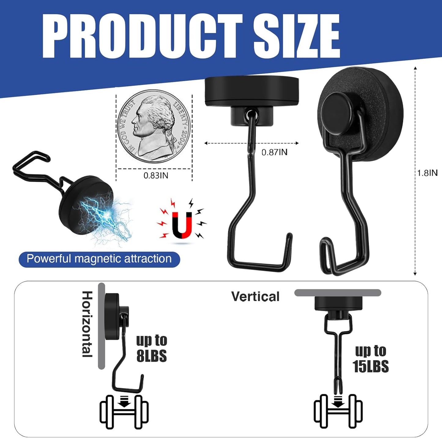 Heavy Duty Magnetic Hooks for Grill, Refrigerator & BBQ – 12-Pack Strong Rare Earth Magnet Hooks for Hanging Grill Tools, Towels & Outdoor Camping Accessories