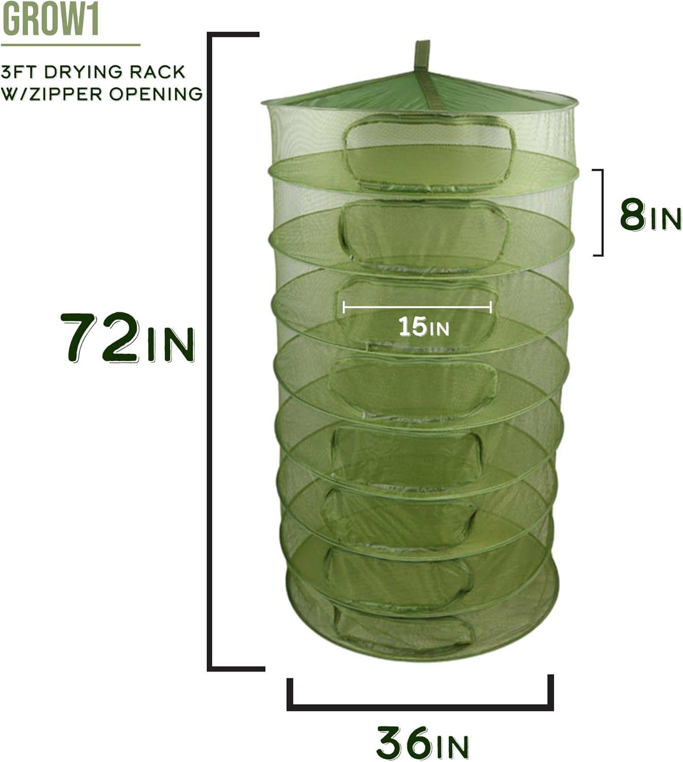 Grow1 3ft Drying Rack with Zipper Openings Collapsible Mesh Herb and Flower Hanging Dryer with Carrying Case for Secure Enclosed Drying