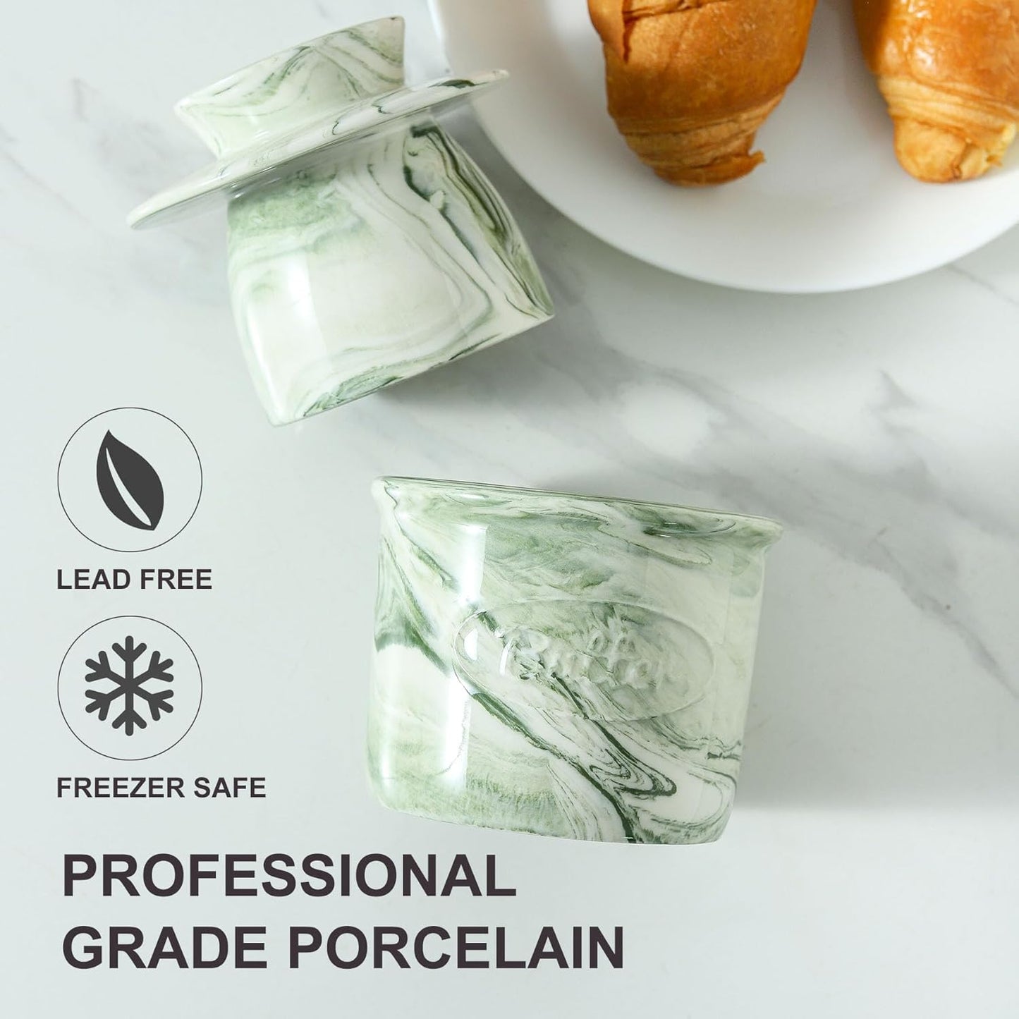 Ceramic Butter Crock, 6 OZ Butter Keeper for Counter, French Butter Dish Big Capacity green