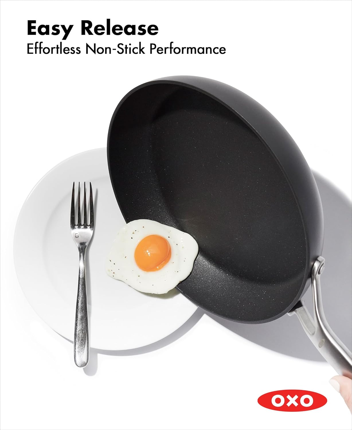 OXO Professional 8" and 10" Frying Pan Skillet Set, Hard Anodized Ceramic Nonstick Cookware PFAS-Free, Stainless Steel, Induction Suitable, Diamond Reinforced Coating, Dishwasher and Oven Safe, Black