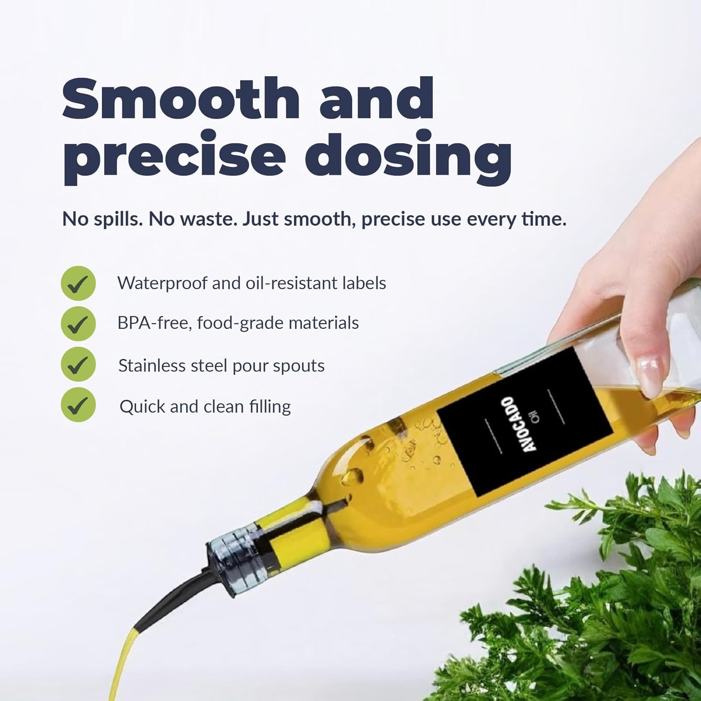 Olive Oil & Vinegar Dispenser Bottle Set with Stainless Steel Pourer, Funnel & Labels - Glass Kitchen Oil Cruet - Dispenser Bottle for Coffee Syrup, Soy Sauce, Cooking Sauces & More - 500ml - Set of 4