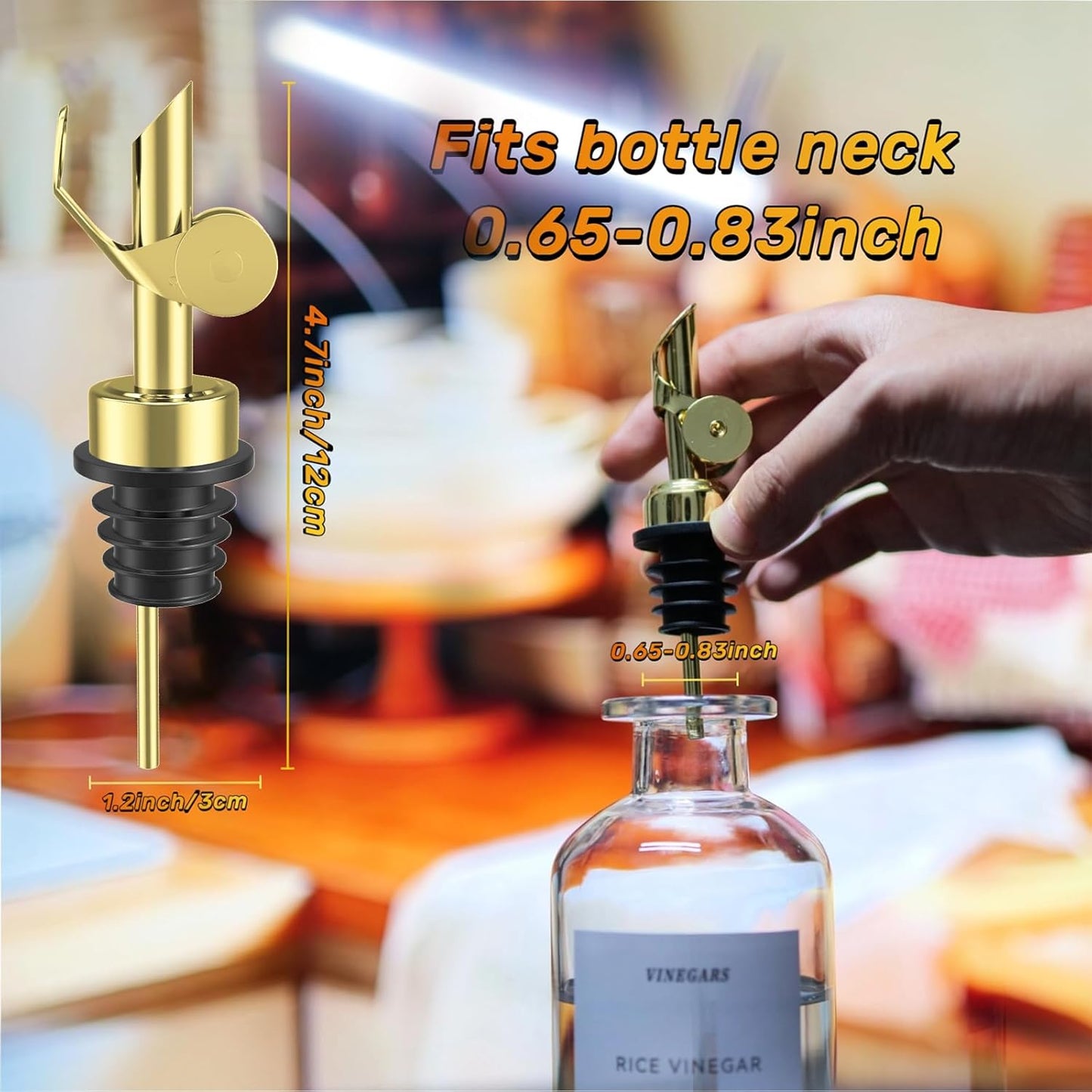 Olive Oil Dispenser Spout, Weighted Liquor Pour Spout, Syrup Dispenser Spout, Stainless Steel Automatic Pour Spouts for Liquor Bottles, Oil Bottles, Vinegar, Syrup and Alcohol 8 Pack Golden