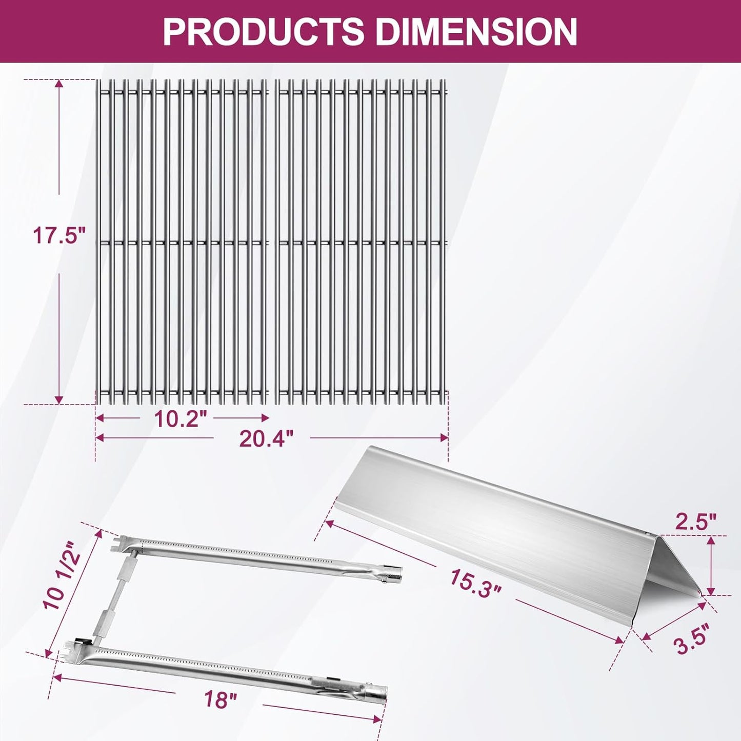 7637 Grid Grates 7635 Stainless Steel Flavorizer Bar with Burner for Weber Replacement for Spirit 200 Series, Spirit E-210, Spirit S-210 Spirit E-220, Spirit S-220 Gas Grills