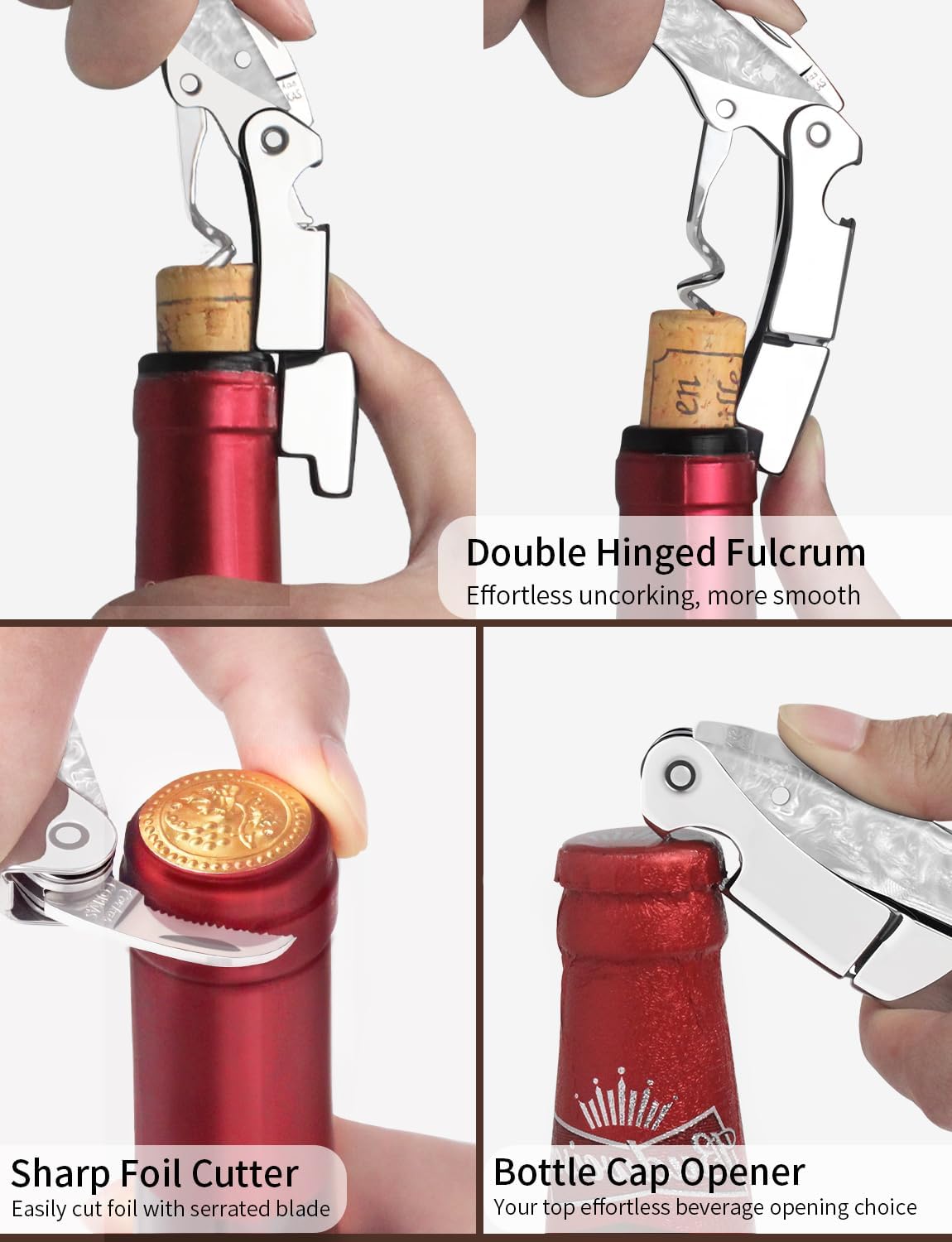 Wine Key - CORKAS Prestige Waiter Corkscrew with Moonstone Resin Handle, Handcrafted Wine Opener Manual with Double Hinged, Foil Cutter and Bottle Opener, Gifts for Sommelier, Bartenders, Servers