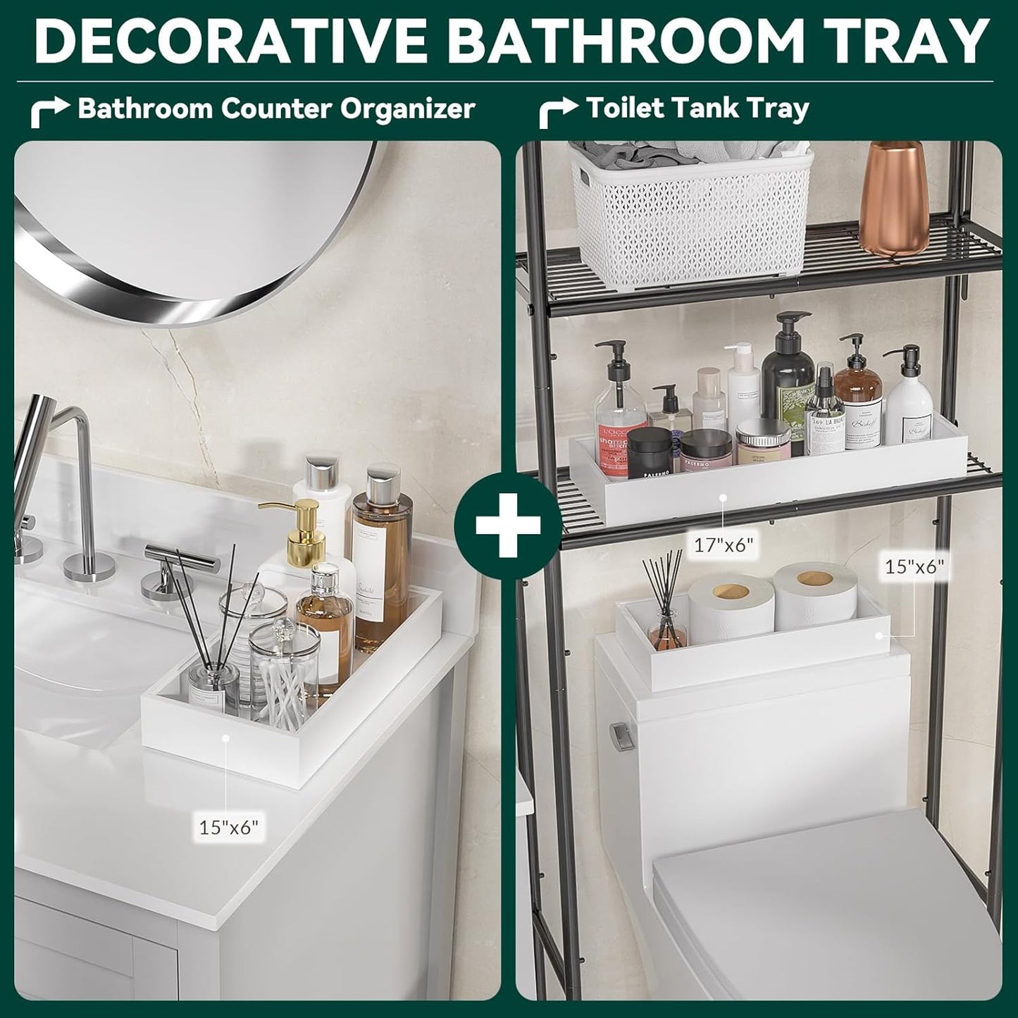 Utensil Organizer Silverware Drawer Organizer - Set of 2, Stackable Kitchen Organization, Bamboo Storage Box Tray for Kitchen Gadgets Bathroom Countertop (White)