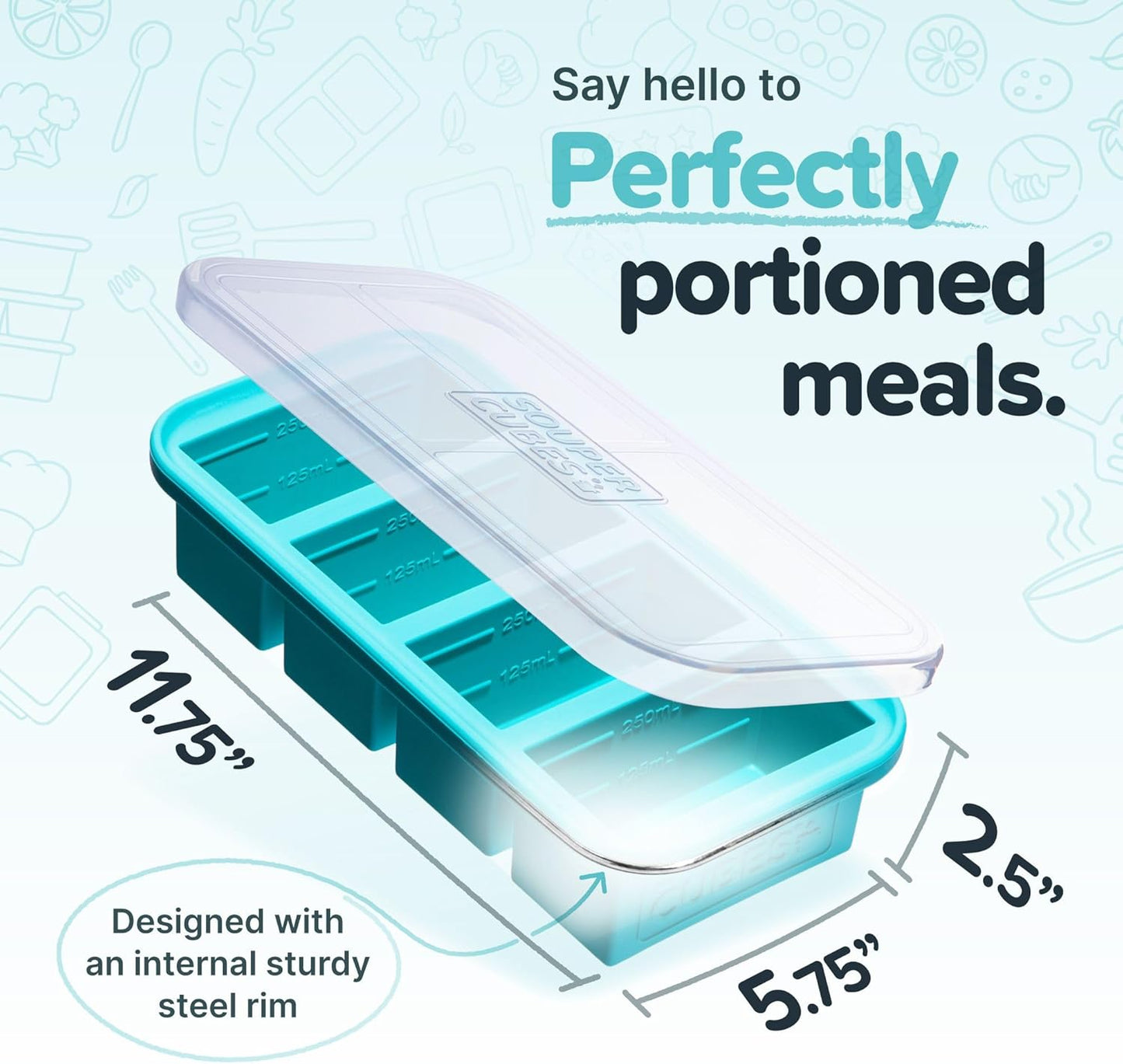 Souper Cubes 1 Cup Silicone Freezer Molds - Soup Cubes Perfect for Freezing Broth, Rice, Leftovers and More - Silicone Freezer Trays with Lids for Meal Prep - Aqua - 1-Pack