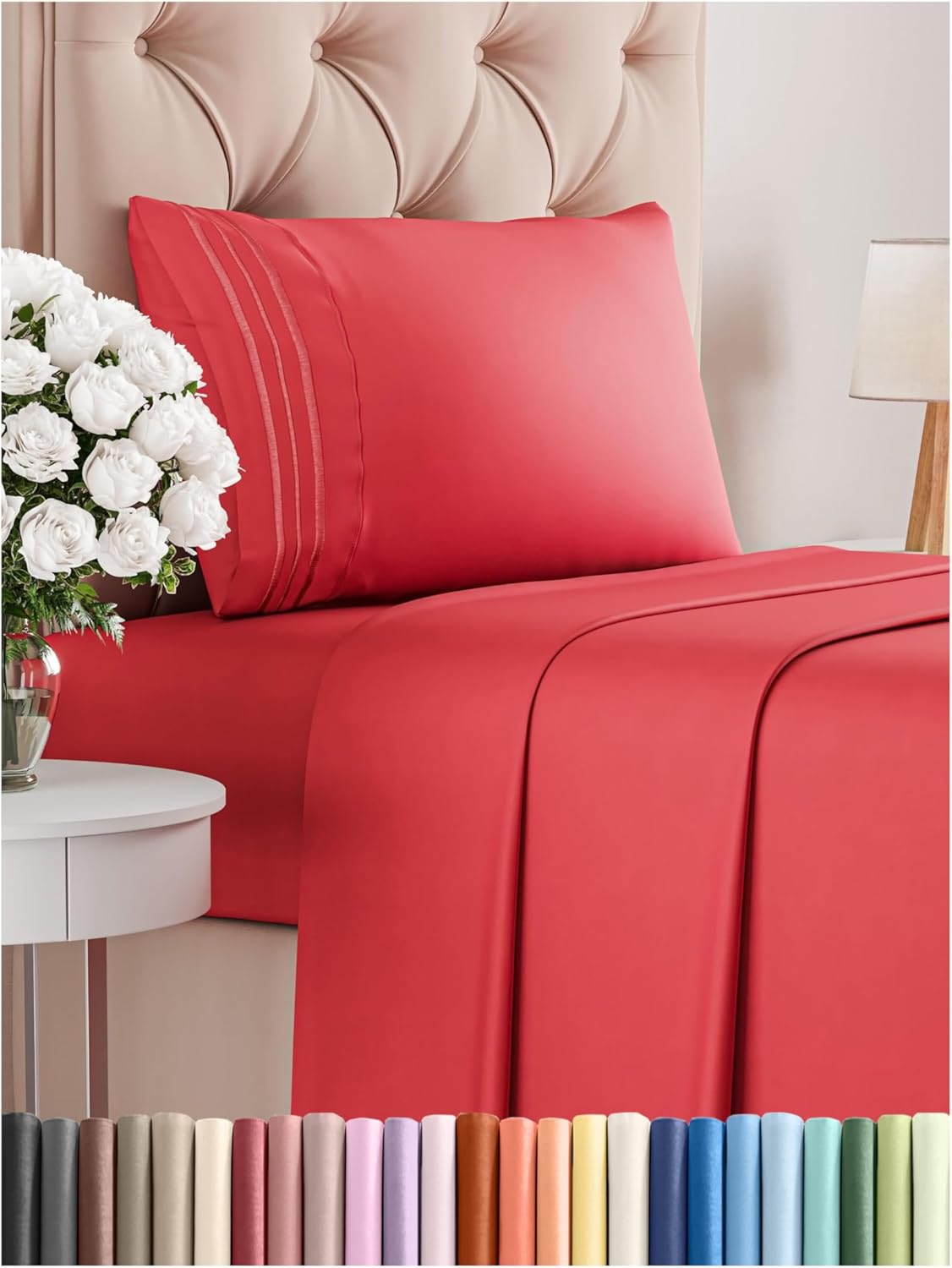 Twin Size 3 Piece Sheet Set - Comfy Breathable & Cooling Bed Sheets Set - Hotel Luxury Bedding for Women, Men, Kids, Teens, Boys and Girls - Deep Pockets, Ultra-Soft & Wrinkle Free - Oeko-Tex - Red