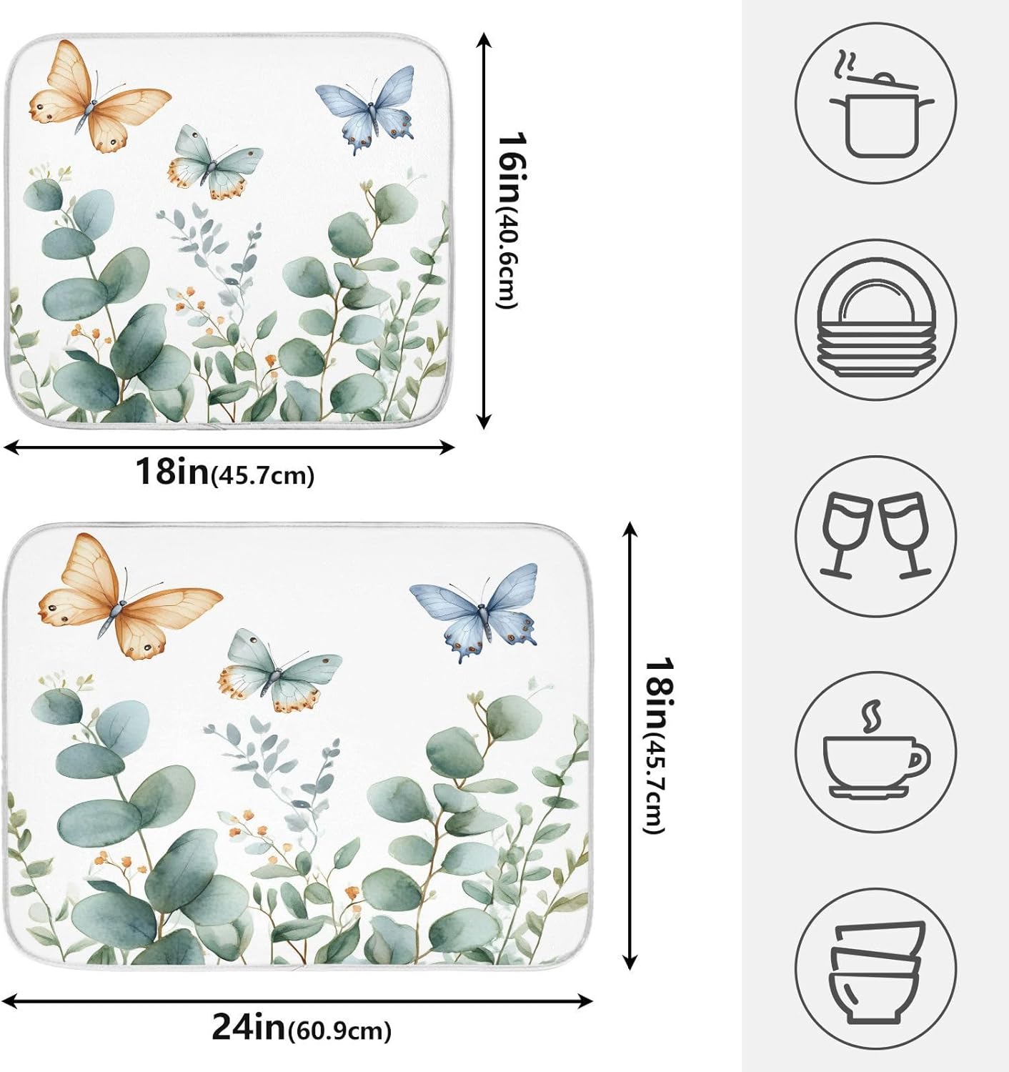 Spring Eucalyptus Green Leaf Dish Drying Mat for Kitchen Counter Absorbent Microfiber Small Drying Pad Dish mats for Kitchen Countertops 16 x 18 Inch