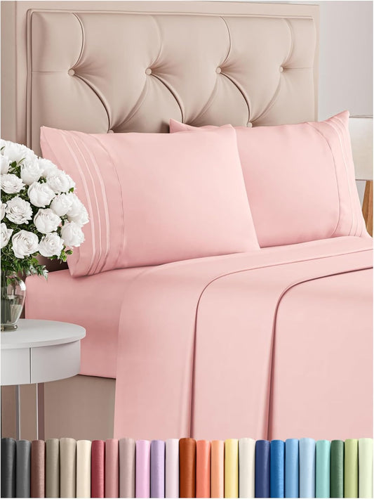 Cal King Size 4 Piece Sheet Set - Comfy Breathable & Cooling Bed Sheets Set - Hotel Luxury Bedding for Women, Men, Kids, Teens, Boys & Girls - Deep Pockets, Soft, Wrinkle Free - Oeko-Tex - Baby Pink