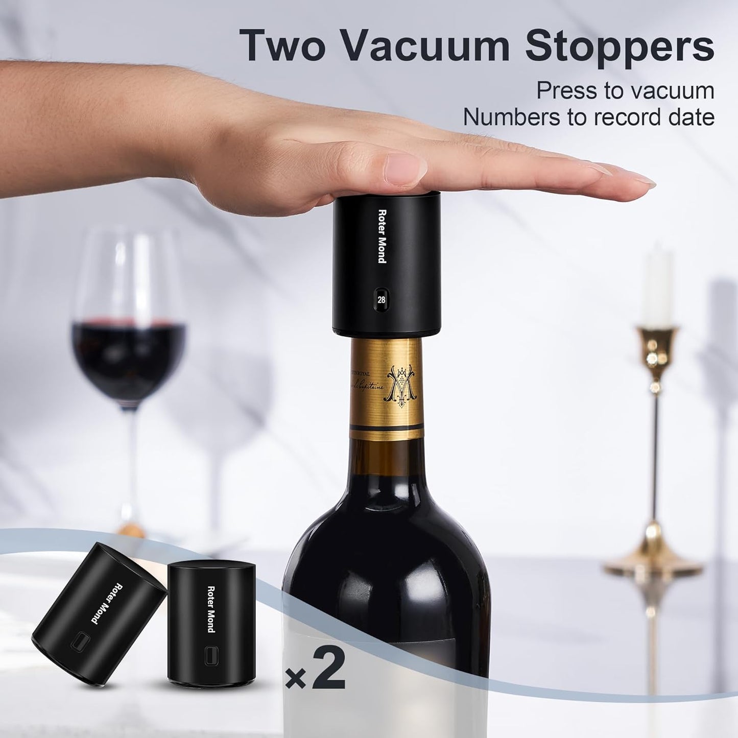Electric Wine Opener Set, Roter Mond Automatic Wine Bottle Opener set with Electric Wine Decanter Aerator Wine Foil Cutter 2 Vacuum Stoppers, 5-in-1 Wine for Home Party Thanksgiving Christmas New Year