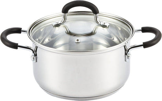 Cook N Home Stainless Steel Stock Pot with Lid 3 Quart, Cooking Sauce Pot Casserole Pan Saucier, Induction Compatible, Dishwasher Safe With Stay-Cool Handles, Silver
