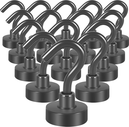 Neosmuk Magnetic Hooks,30lb+ Heavy Duty Earth Magnets with Hook for Refrigerator, Extra Strong Cruise Hook for Hanging, Magnetic Hanger for Curtain, Grill (Grey, 15 Pack)