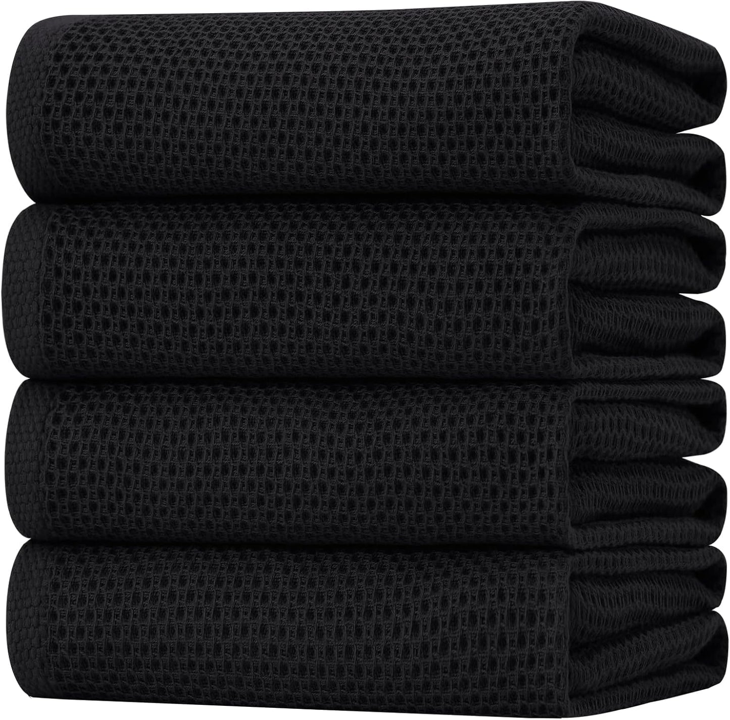 Homaxy 100% Cotton Oversized Waffle Weave Kitchen Dish Towels, Ultra Soft Absorbent Quick Drying Cleaning Towel, 20 x 28 Inches, 4-Pack, Black