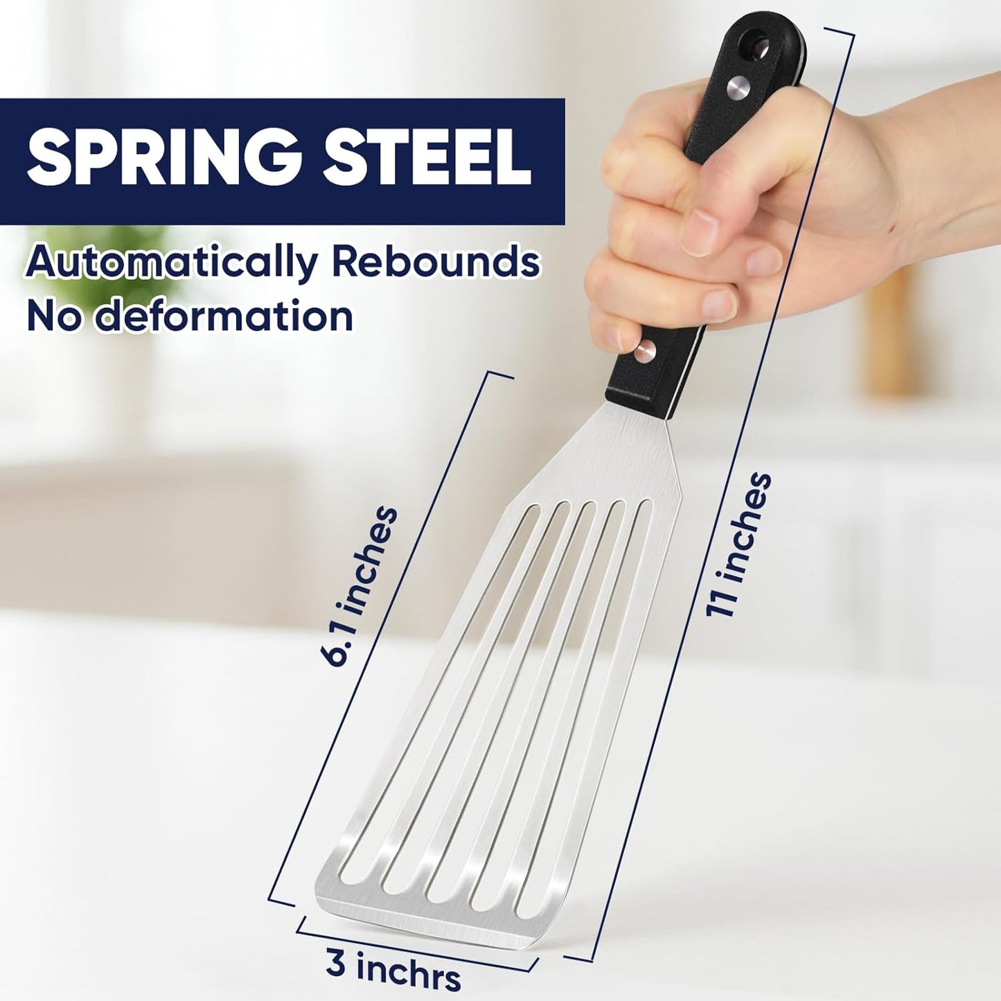 Newness Metal Fish Turner Spatula Stainless Steel for Kitchen Use, Small Griddle Egg Spatula, Flexible, Polished Metal, Corrosion Resistant, Kitchen Slotted Turner with Thin Edge Ideal for Turning,11"