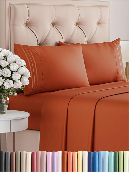 Full Size 4 Piece Sheet Set - Comfy Breathable & Cooling Bed Sheets Set - Hotel Luxury Bedding for Women, Men, Kids, Teens, Boys & Girls - Deep Pockets, Soft and Wrinkle Free - Oeko-Tex - Terracotta