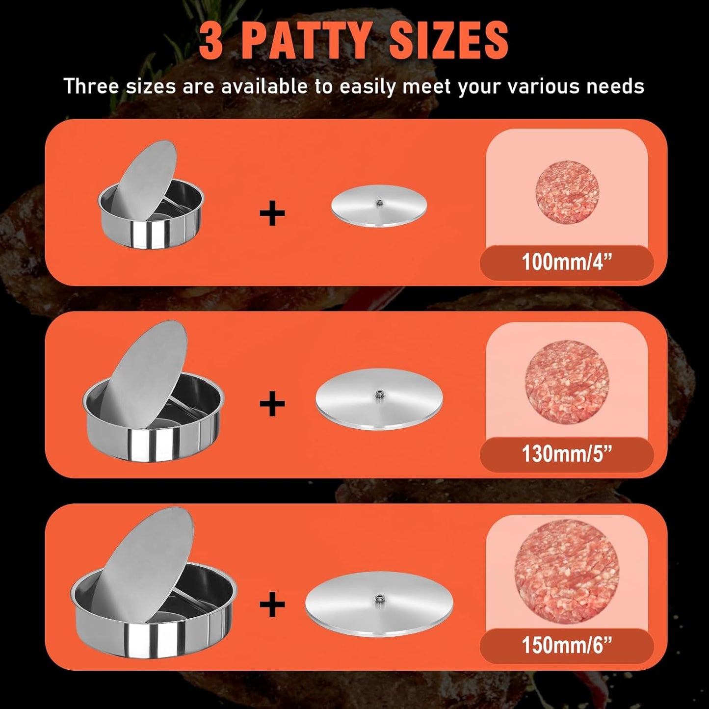 Commercial Burger Patty Maker 3 in 1 Stainless Steel Heavy Duty Hamburger Press (4/5/6-inch) Commercial Hamburger Press Patty Maker Machine with 1200 Pcs Patty Papers for Beef Pork Chicken Patty