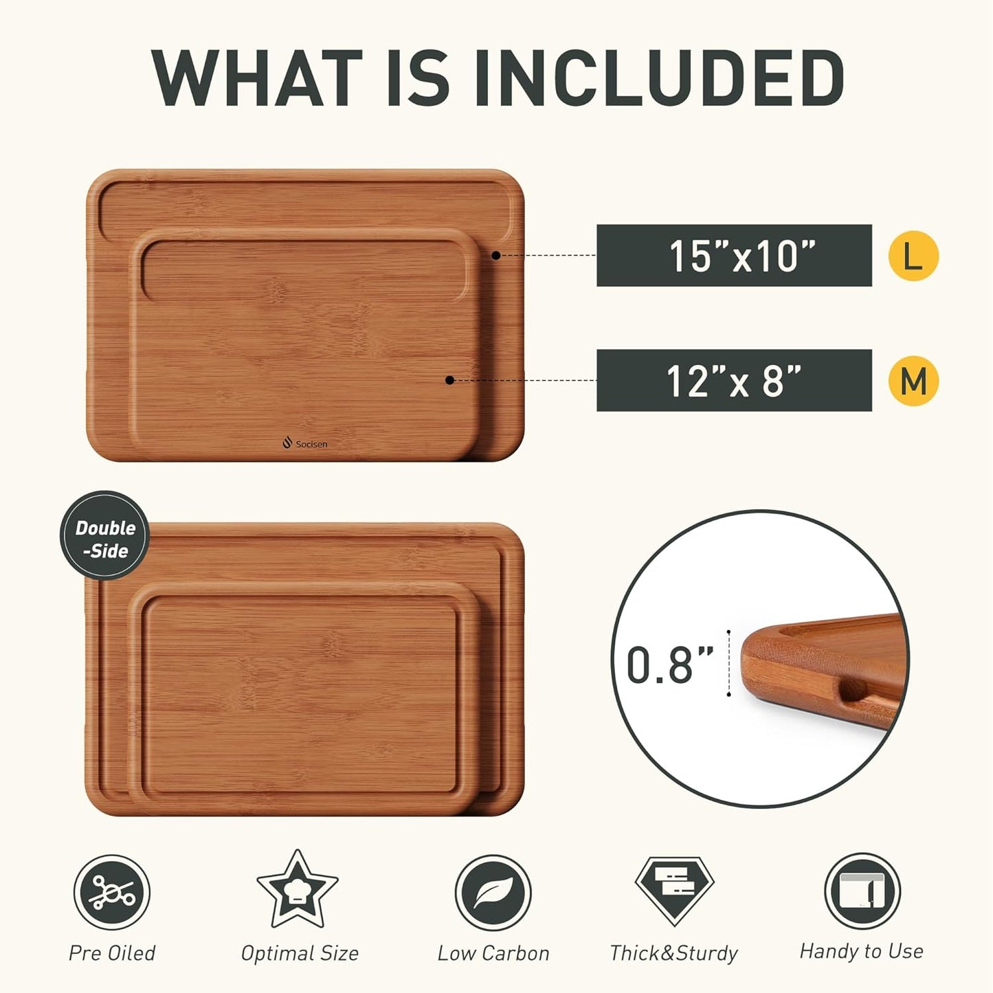 2 Packs Wood Cutting Board, Carbonized Bamboo Cutting Boards Set With Smooth Surface & Easy Storage For Busy Kitchens, Ideal Charcuterie & Chopping, Durable, Knife-Friendly for Meat Vegetables Fruits