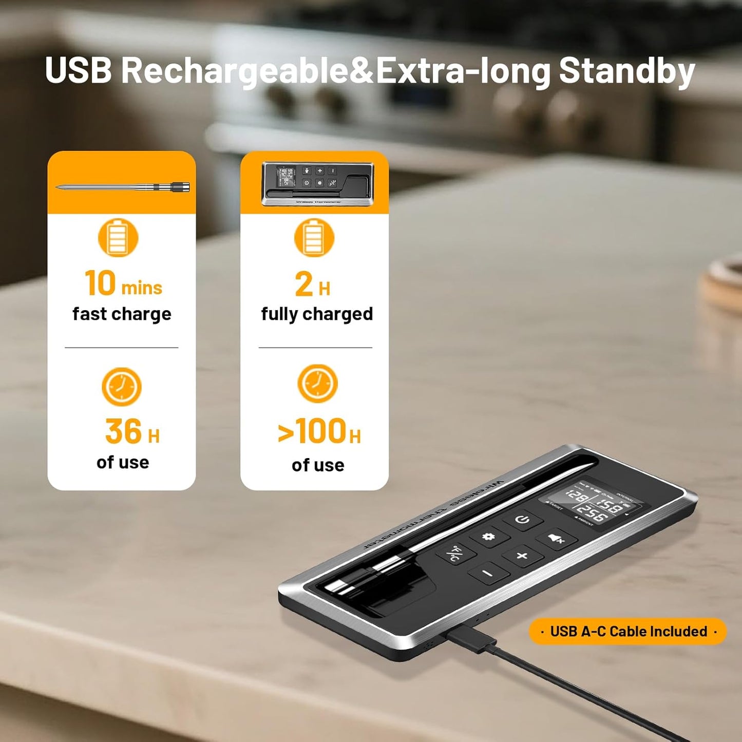 Meat Thermometer Digital - Instant Read Grill Food Thermometer Wireless, 0.19In Ultra-Thin Dual Sensor Probe, 5.2 Bluetooth 800ft App Alerts, IP67 Waterproof for BBQ, Oven, Kitchen