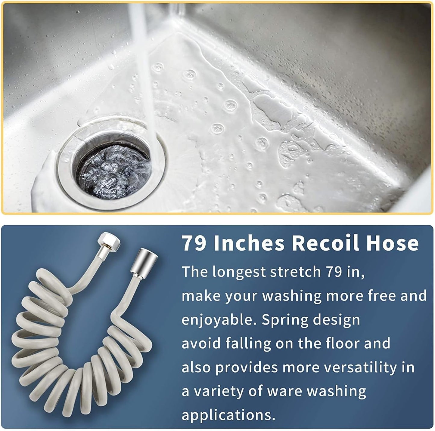 CECEFIN Kitchen Sink Sprayer Hose Attachment for Faucet, Kitchen Faucet Head Replacement w/ 79" Recoil Hose and Holder, Pressurized Water Saving Aerator & Diverter Valve, Faucet Sprayer Attachment Set