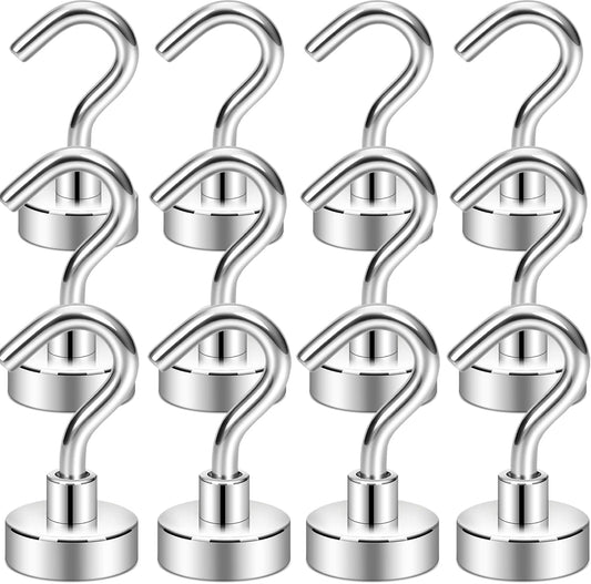 Neosmuk Magnetic Hooks, Cruise Ship Essentials, 30lb+ Heavy Duty Magnetic Hooks for Cruise Cabins, Refrigerator, Grill, Hanging, and Travel | Extra Strong Must-Haves Magnet Hook(Silver,Pack of 12)