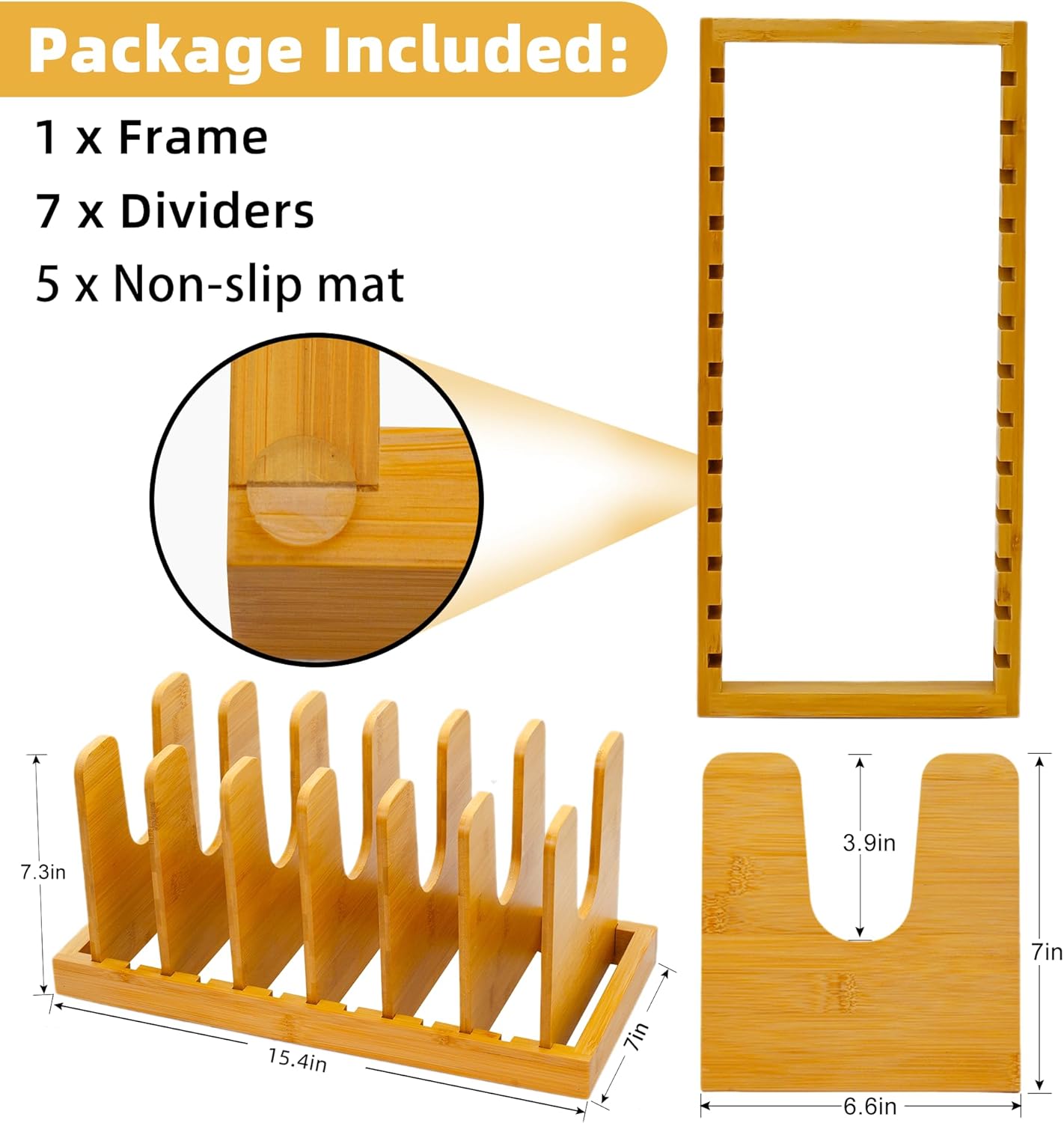 MinBoo Bamboo Pot Lid Organizer Pot Lid Holder, Pot and Pan Organizer Drawer Organizer for Pot Lids, Pans, Cutting Boards & Baking Sheets, Dinner Plates