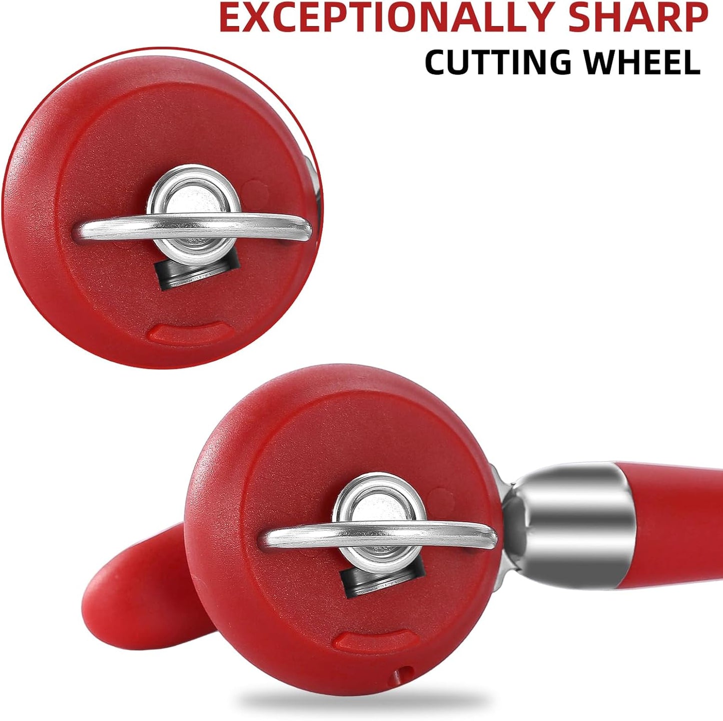 Can Opener Manual Tin Opener Stainless Steel Heavy Duty, Oversized Hand-held Easy Rotary Knob, Safe Cut Manual Can Opener with Non-Slip Handle, Smoother Cut Sharp Blade for Seniors Kitchen Tool, Red